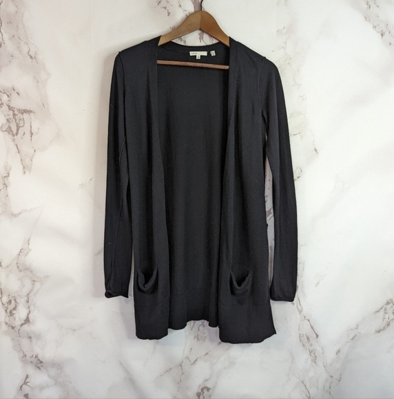 Vince Cardigan Size XS Cotton Black Open Knit Sweater Pockets Longline - Picture 9 of 9